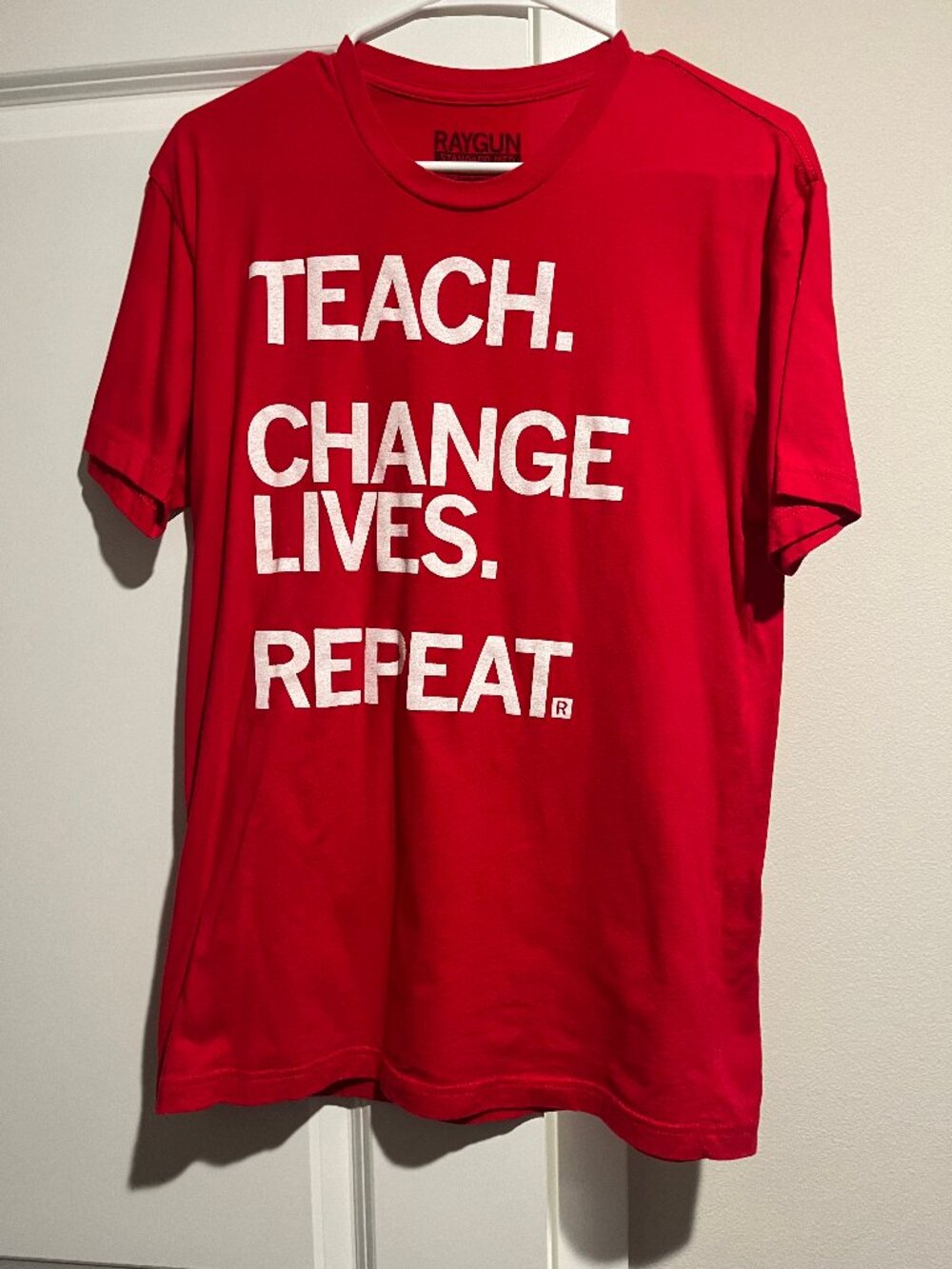 Red Raygun Teacher Tee Size M